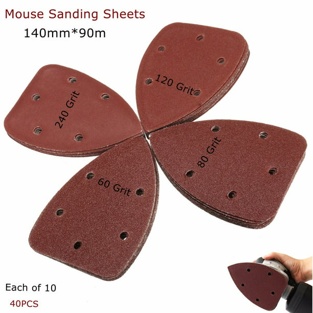 Mouse Sander Pads Sanding Sheets Discs Mixed 10 x 60 80 120 240 Grit 40PCS 140mm